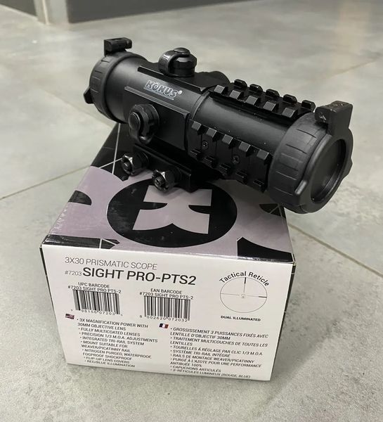 Приціл коліматорний KONUS SIGHT-PRO PTS2 3x30 (призматичний), 2.8 MOA, червона / синя точка 241544 фото